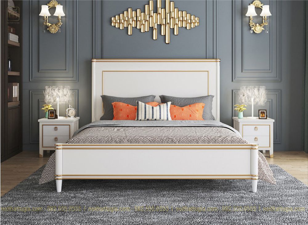 Giường ngủ với chất liệu gỗ tự nhiên phun sơn