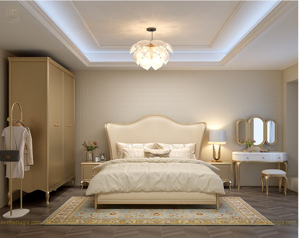 Giường ngủ với thiết kế hiện đại cho vợi chồng