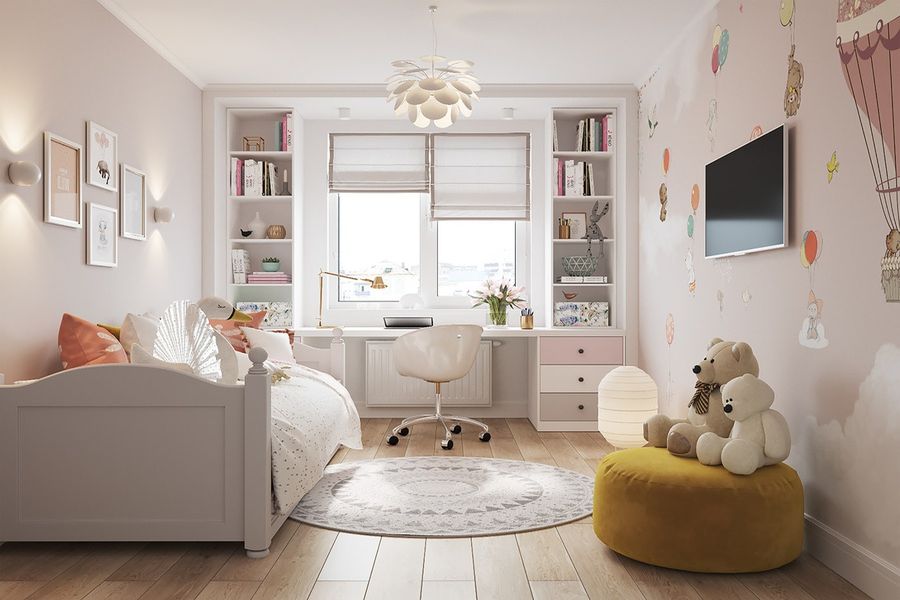 Sự kết hợp hài hòa giữa màu sắc decor và nội thất cho phòng ngủ của con gái 
