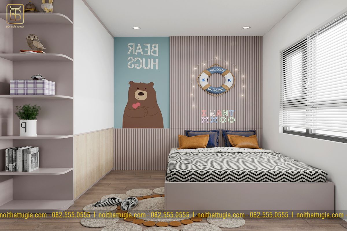 Thiết kế đơn giản ấn tượng với cách trang trí tạo điểm nhấn cho căn phòng bé 