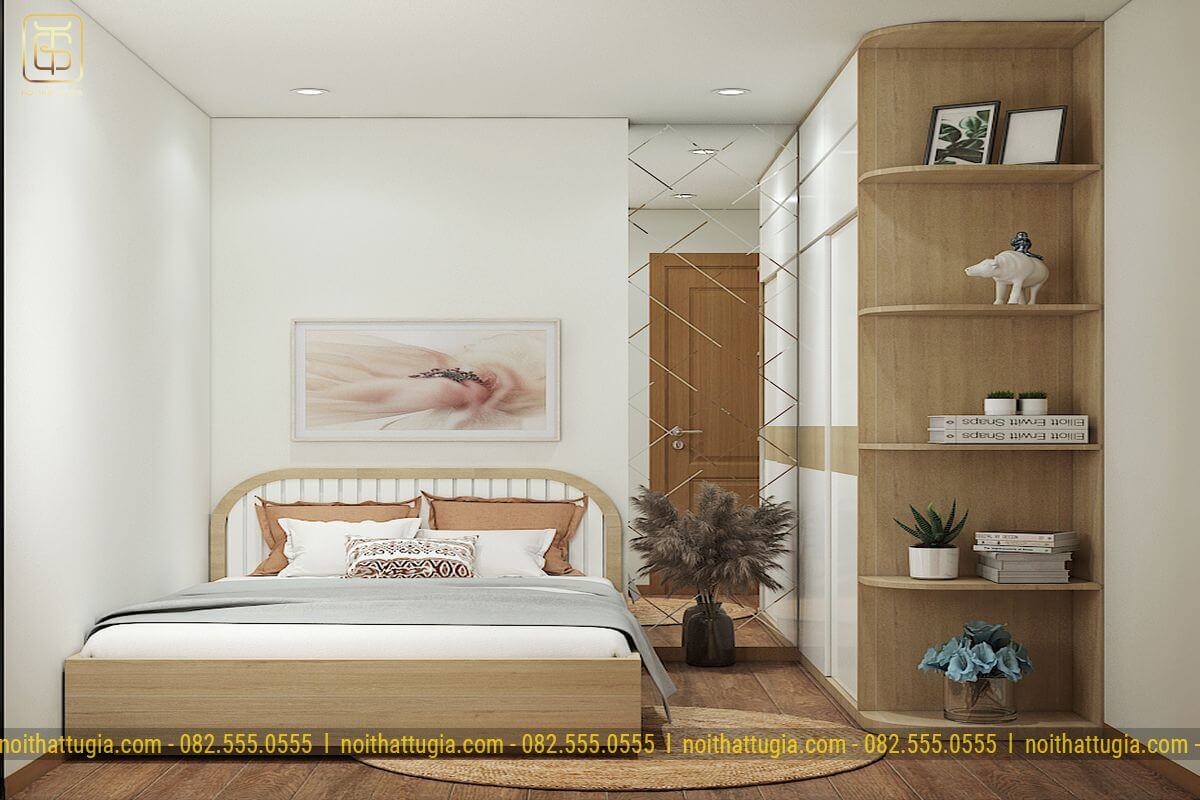 Thiết kế gương hiện đại lớn tạo cảm giác rộng hơn cho căn phòng ngủ hiện đại