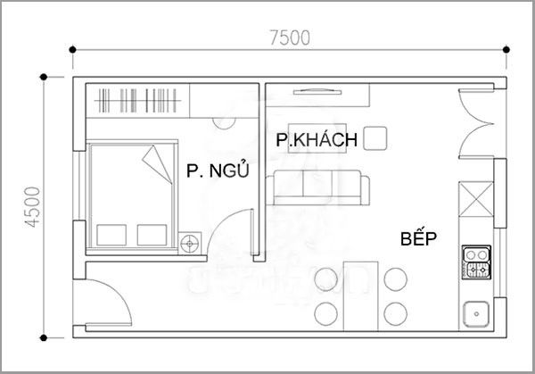 Thiết kế nhà cấp 4 với 1 phòng ngủ nhỏ gọn, hiện đại