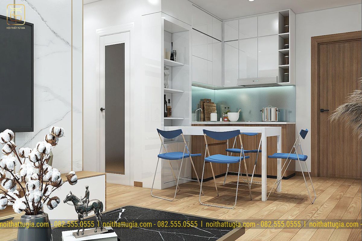 Thiết kế nội thất bếp nhà ống nhà phố tiện nghi tạo không gian sinh hoạt chung thoải mái với lối thiết kế hiện đại sang trọng 
