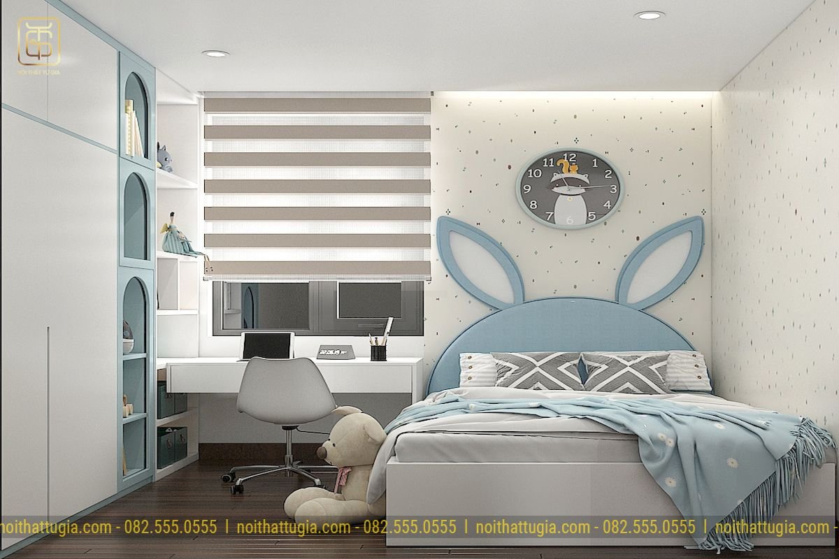 Thiết kế nội thất phòng ngủ màu xanh năng động cho bé trai
