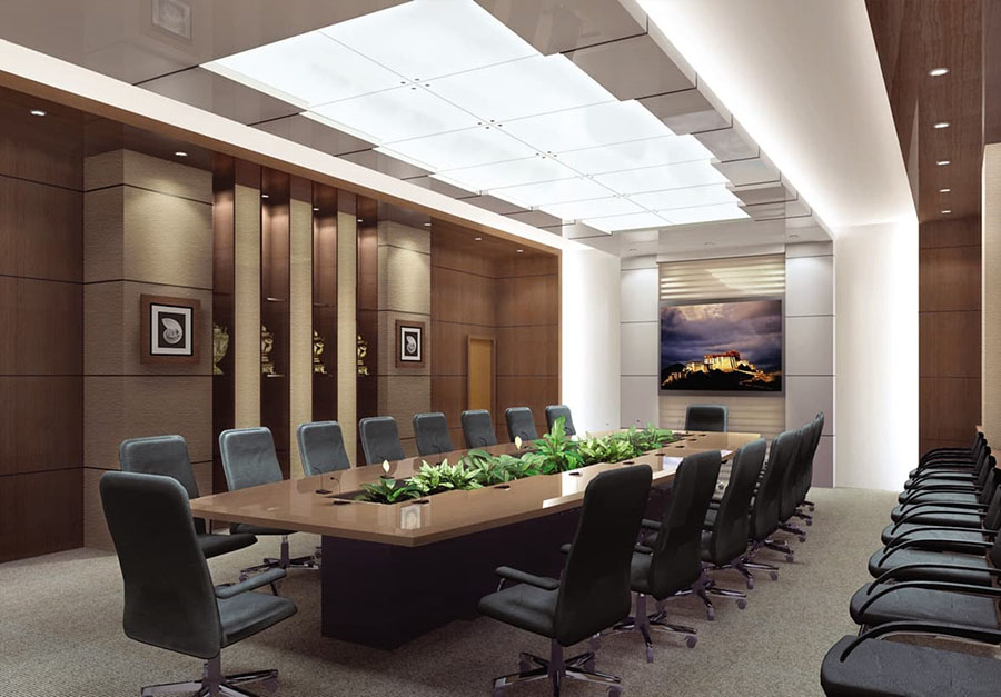 Thiết kế nội thất văn phòng với phòng họp được thiết kế theo tone màu nâu trầm giúp tập chung tinh thần