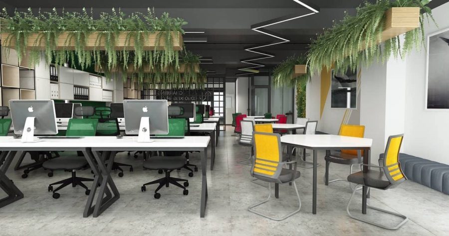 Thiết kế nội thất văn phòng làm việc của nhân viên tận dụng không gian xanh