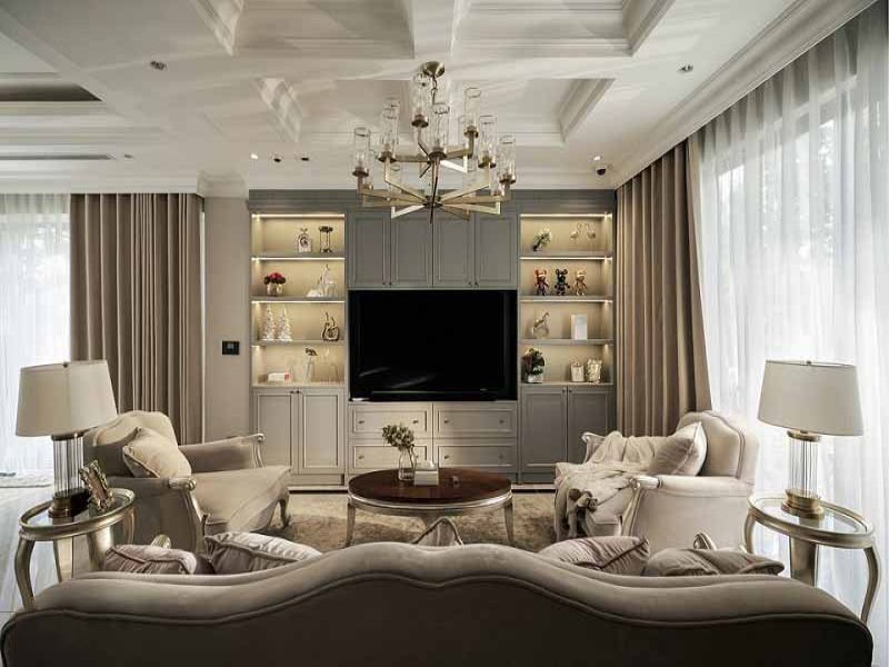 Thiết kế phòng khách nhà ống có diện tích lớn theo phong cách luxury sang trọng
