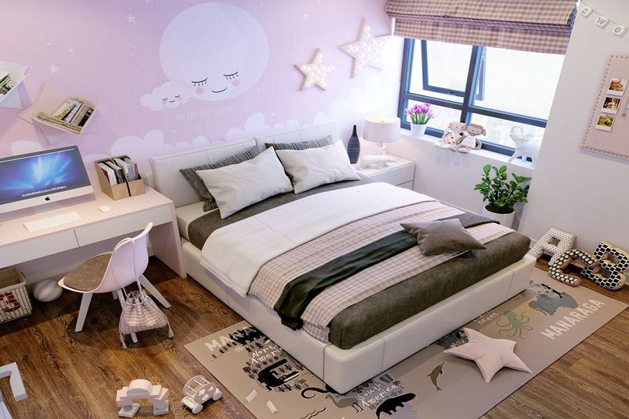 Thiết kế phòng ngủ ấn tượng hiện đại cho phòng ngủ bé gái diện tích 15m2