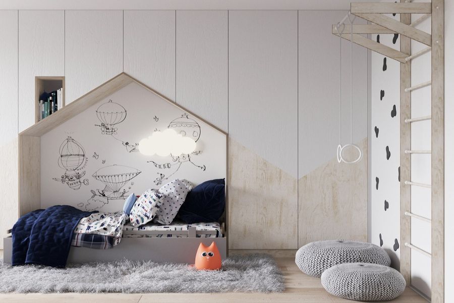 Thiết kế phòng ngủ bé trai gam màu xám - trắng thanh lịch và hiện đại
