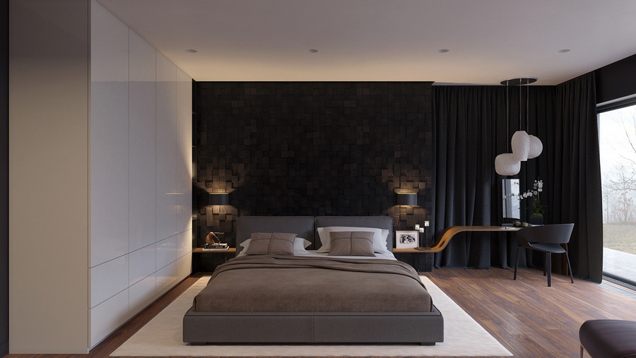 Thiết kế phòng ngủ đẹp cho nữ màu đen tối giản