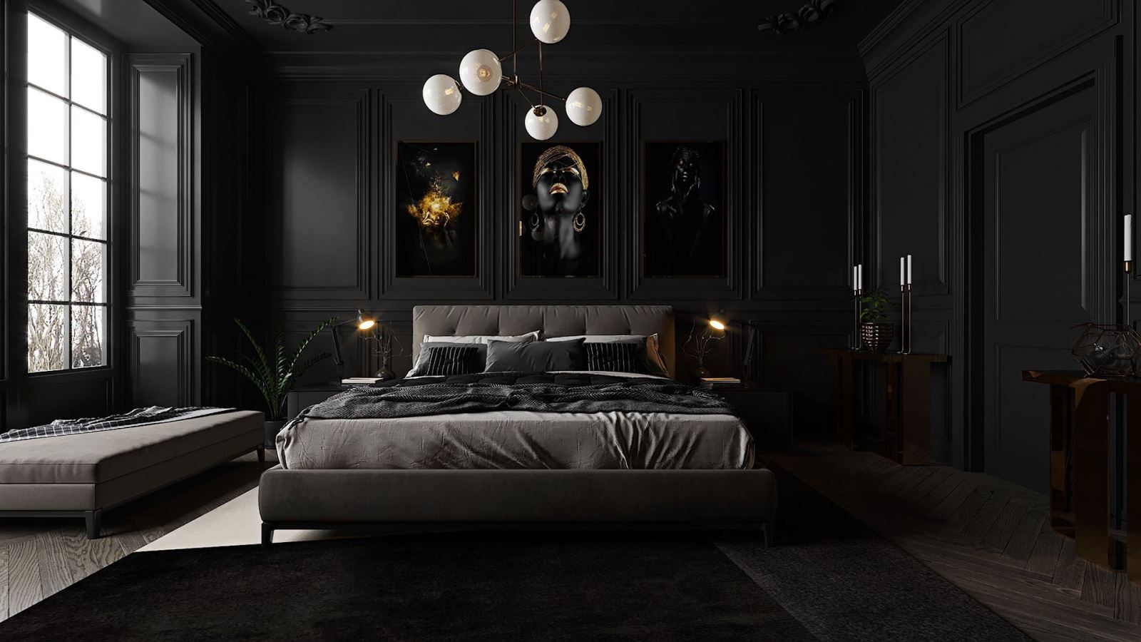 Thiết kế phòng ngủ màu đen phong cách hiện đại 