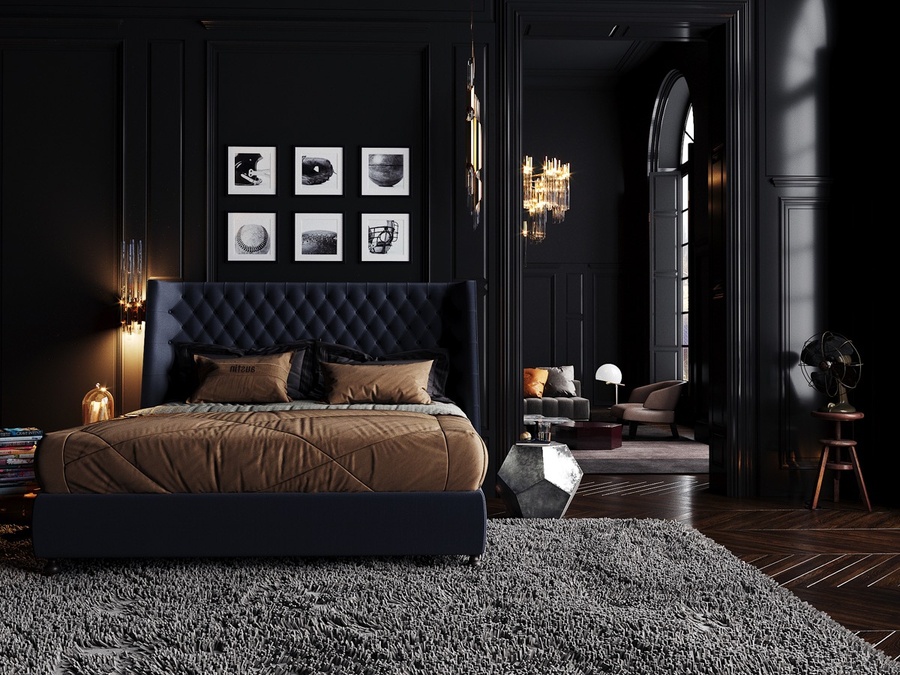 Thiết kế phòng ngủ màu đen phong cách hiện đại 