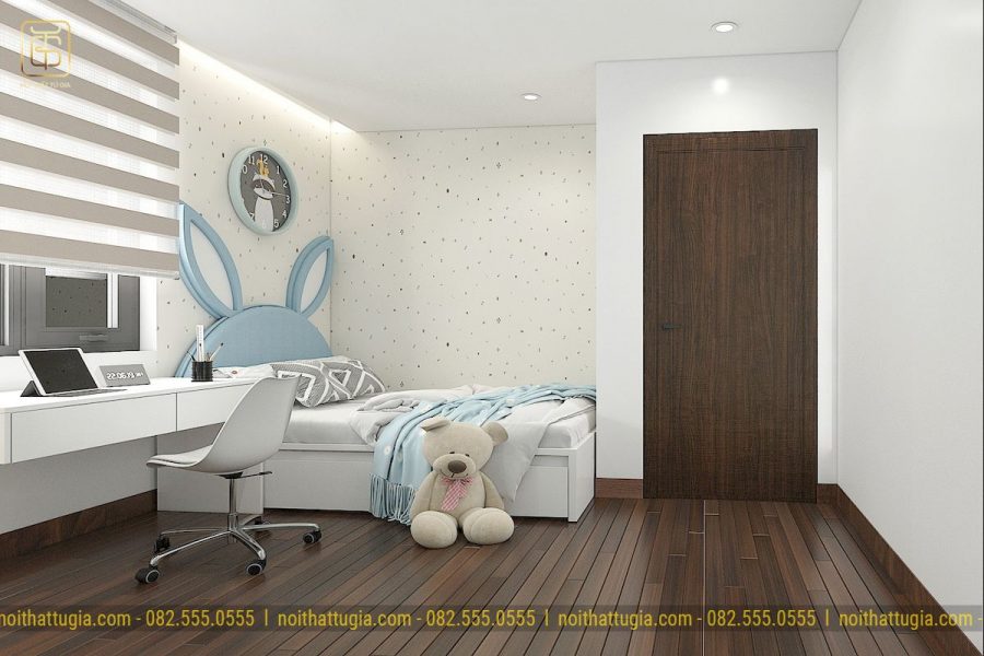 Thiết kế nội thất chung cư 55m2 với phòng ngủ cho bé cực kì thơ mộng và sang trọng