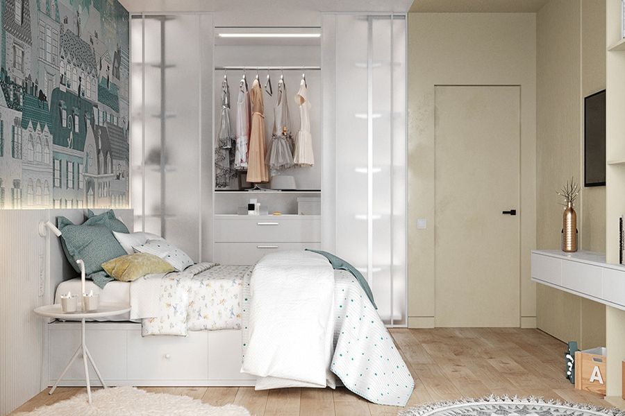 Tông màu trắng tinh khiết cho phòng ngủ bé gái 9 tuổi với nội thất thiết kế đơn giản tiện nghi