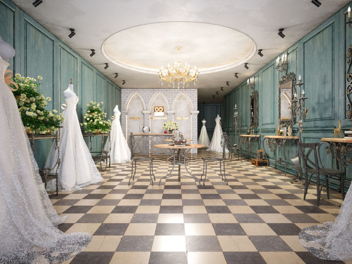Thiết kế showroom áo cưới đẹp, trang trọng và lộng lẫy