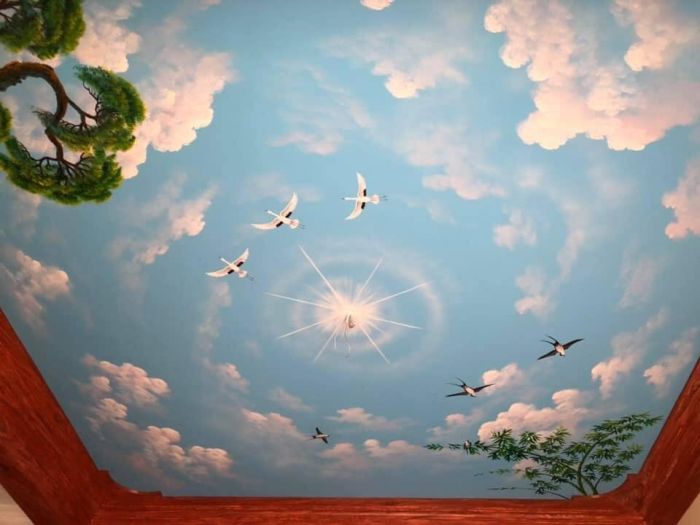 Nghệ thuật trần mây phòng khách đẹp