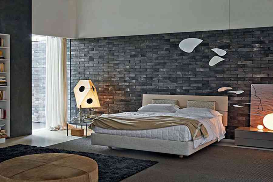 Trang trí phòng ngủ màu đen với gạch ốp tường