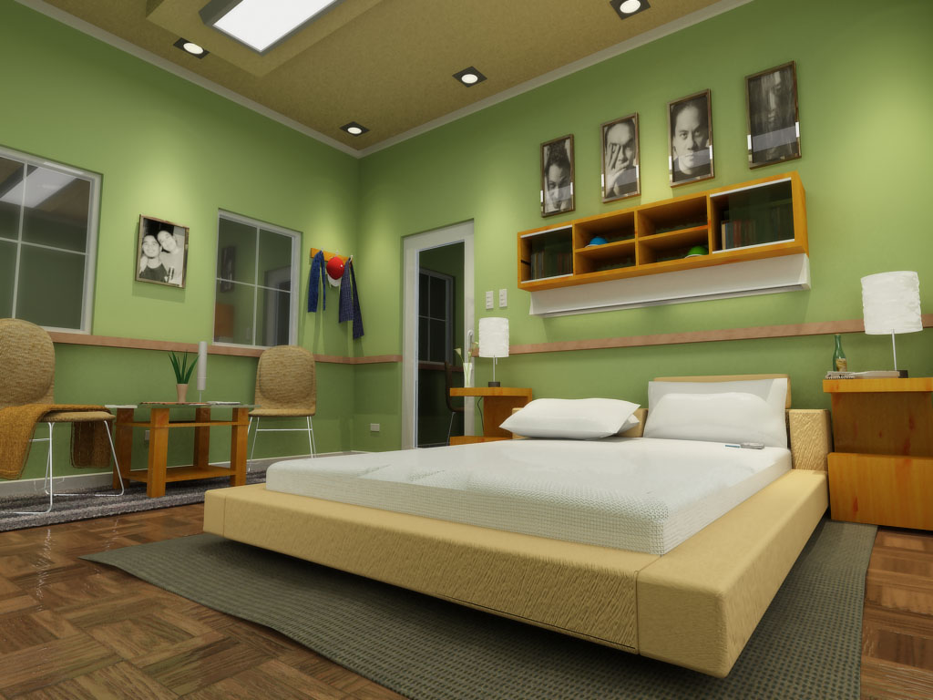 Trang trí phòng ngủ màu xanh lá cây