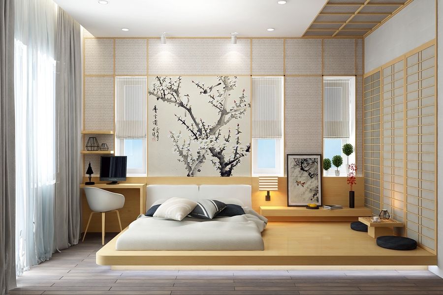 Phòng ngủ nhỏ không giường phong cách Nhật