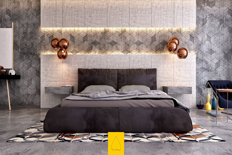 Phòng ngủ với tông màu tối giản nhẹ nhàng