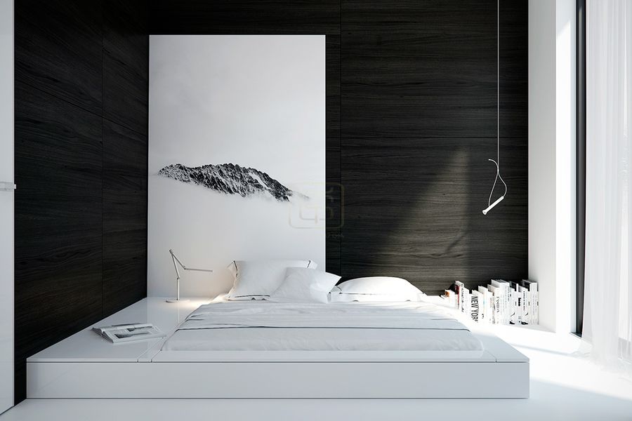 Phòng ngủ không giường với tông màu trắng đen cá tính
