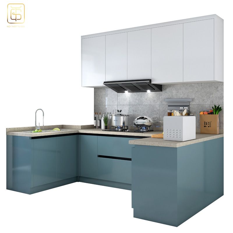 Tủ bếp màu xanh hiện đại TB58
