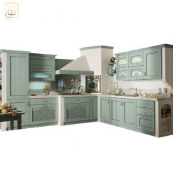 Tủ bếp tân cổ điển màu xanh TB66