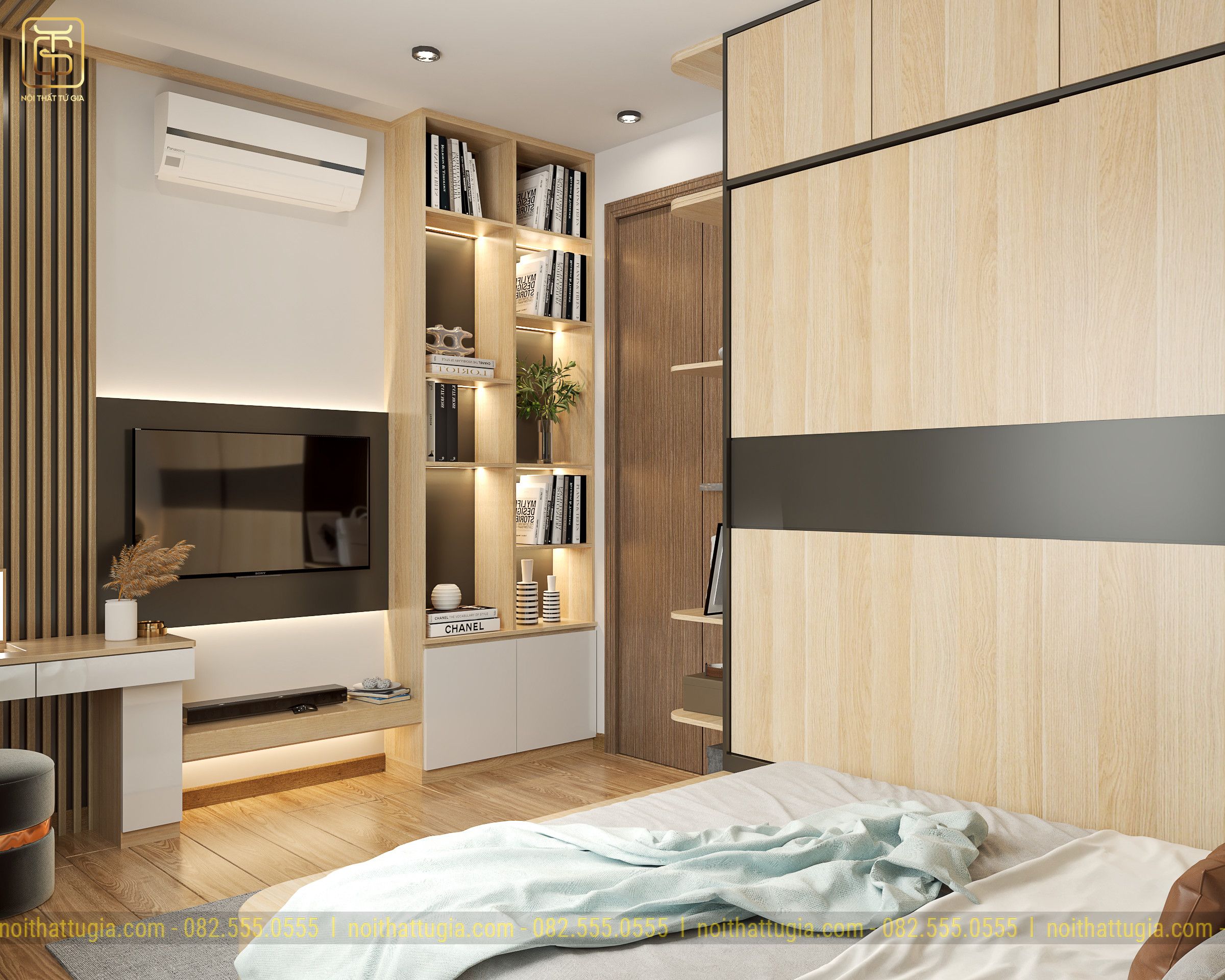 Ứng dụng nội thất thông minh kết hợp với chất liệu gỗ công nghiệp mang lại không gian nhẹ nhàng tinh tế