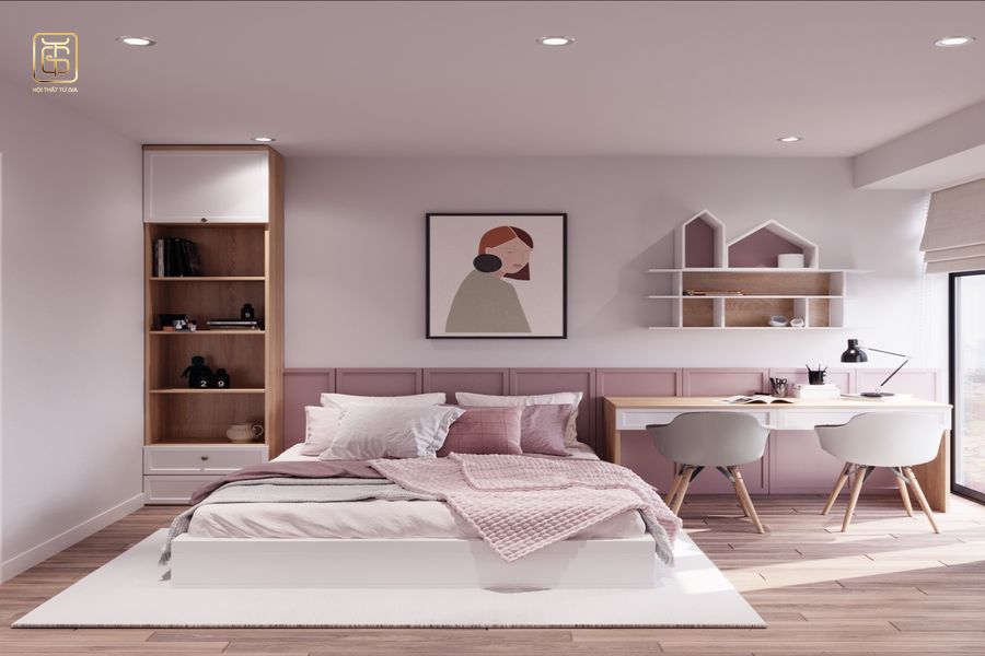 Đối với những phòng ngủ có diện tích tương đối thì tất cả những món đồ nội thất đều được lựa chọn với thiết kế đơn giản