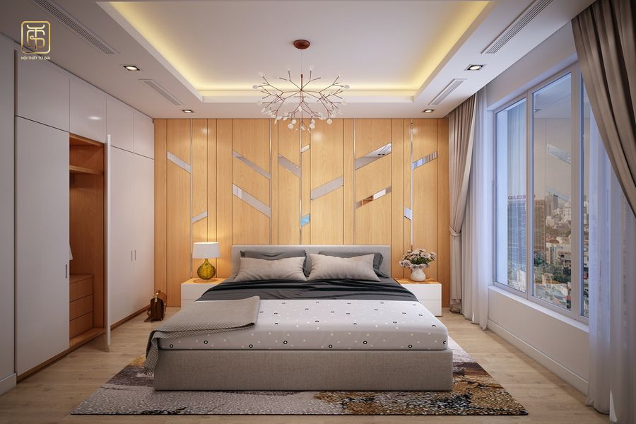 Phòng ngủ với diện tích 18m2 được bố trí màu sắc nội thất đơn giản hài hòa