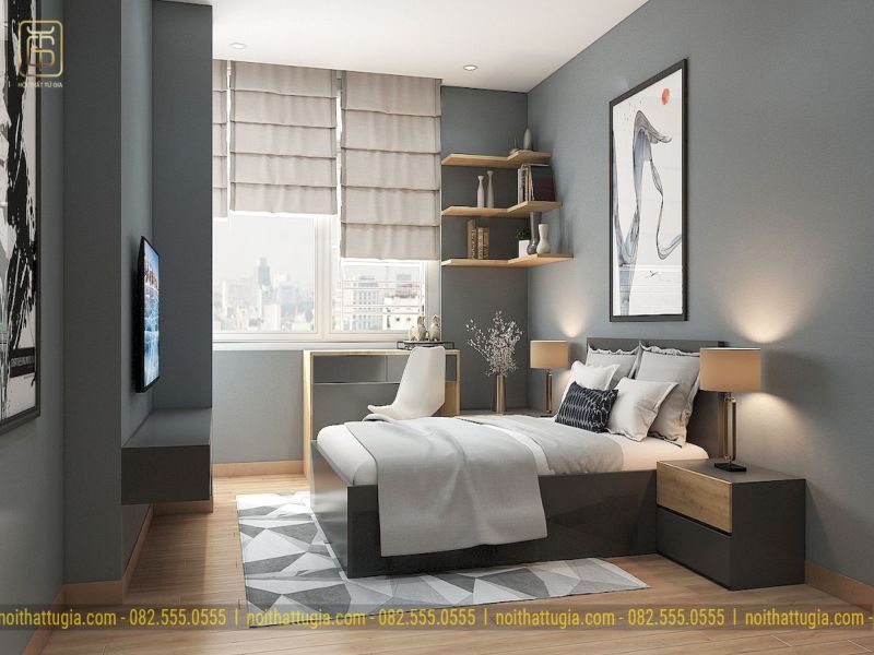 không gian phòng ngủ hiện đại, lãng mạn cho 2 vợ chồng với cách phối màu nhẹ nhàng và hiện đại