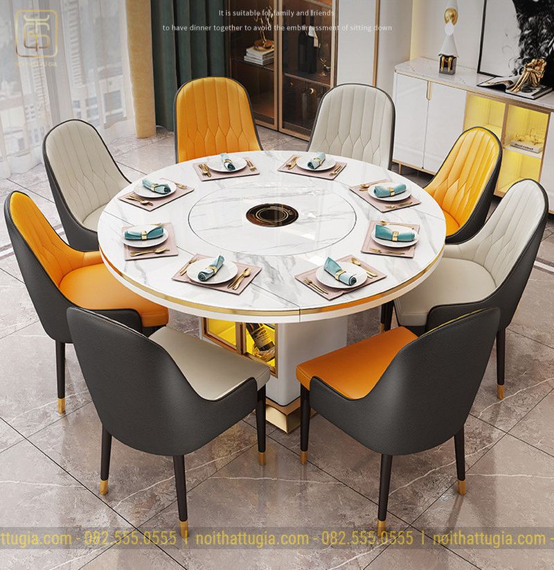 Mẫu bàn ăn tròn 8 ghế thiết kế sang trọng cao cấp