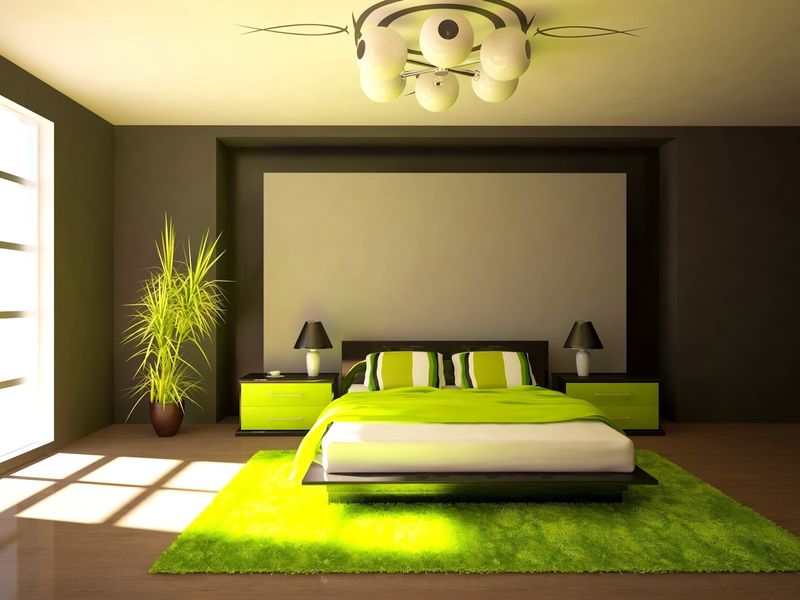 Sự kết hợp hài hòa về màu sắc mang lại cảm giác tươi mát cho phòng ngủ