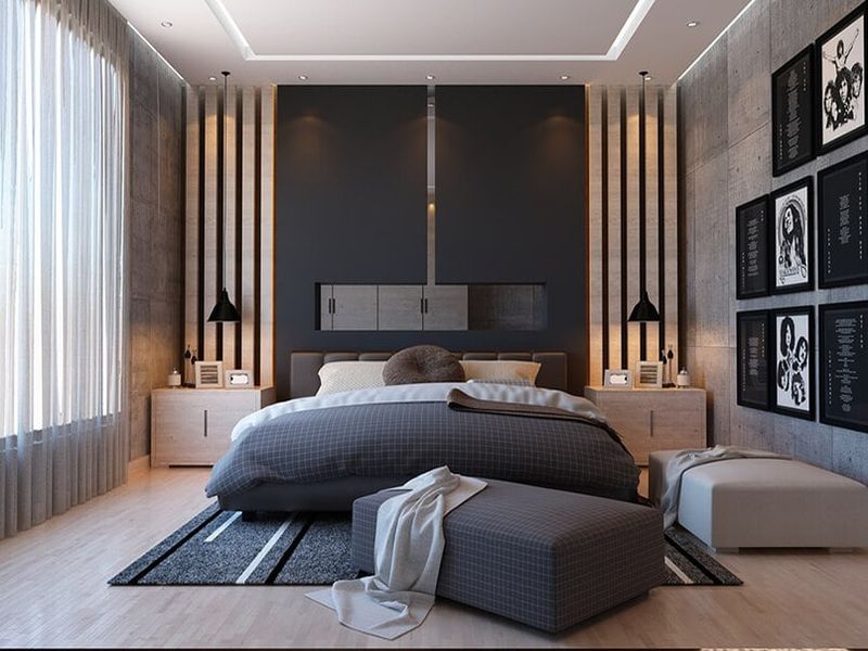 Màu sơn phòng ngủ đẹp kết hợp với decor trang trí tông màu đen trắng tạo cảm giác dân giã, huyền bí