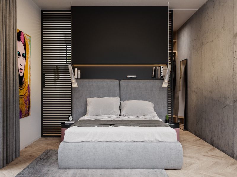 Sơn màu đen cũng là một trong những lựa chọn thích hợp trong phòng ngủ tối giản
