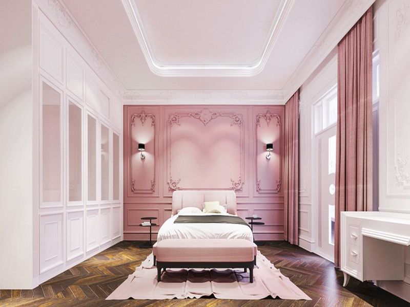 Điểm đặc biệt của phòng ngủ sơn màu hồng là tông màu phù hợp với hầu hết các phong cách