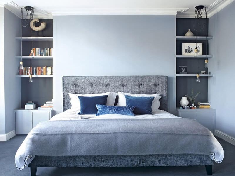 Thiết kế phòng ngủ đẹp cho nam thường được sử dụng tông màu xanh với những tông xanh mạnh mẽ như danh da trời, xanh coban tạo cảm giác trẻ trung phong cách