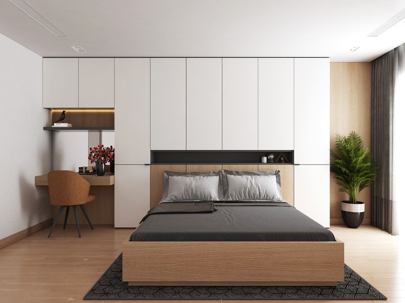Phòng ngủ đẹp cho nam với nội thất gỗ tạo cảm giác sấm cúng mềm mại