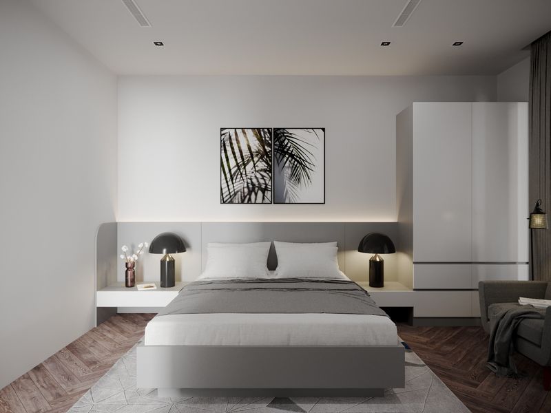 Sử dụng tông màu tối giản phù hợp với những không gian phòng ngủ đẹp cho nam có diện tích nhỏ