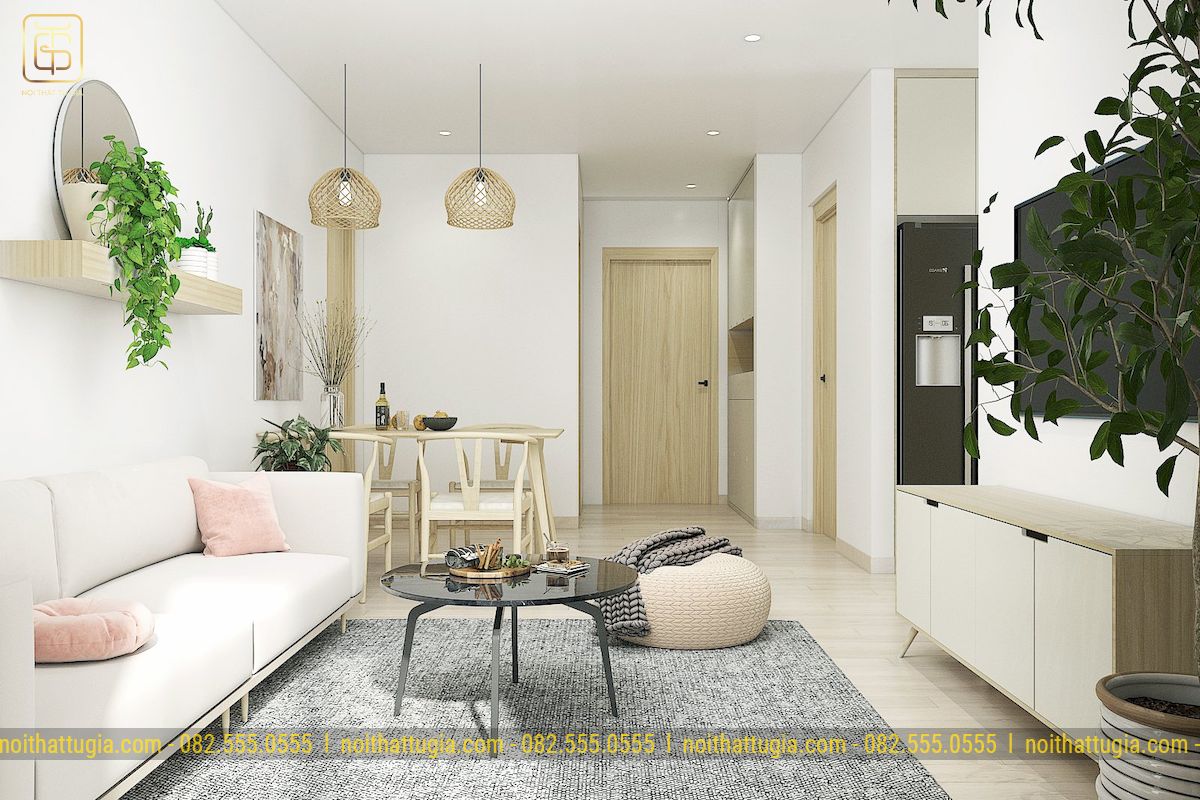Thảm trải sàn màu xám với nội thất, sofa mềm mại và mịn mại tạo vẻ đẹp thanh thoát, quyến rũ