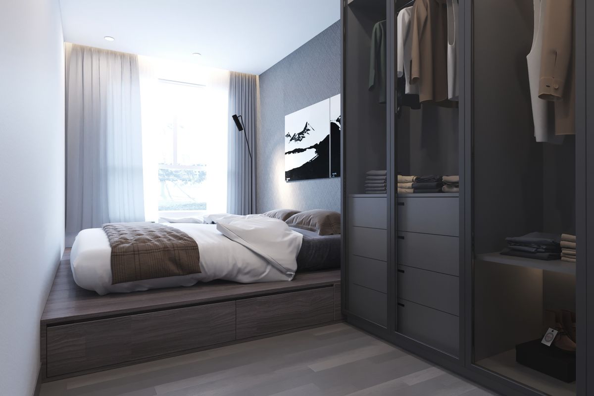 thiết kế nội thất phòng ngủ diện tích 15m2 không nhất nhiết phải dùng giường lớn
