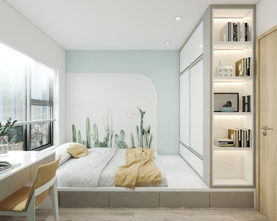 Trang treo tường hay vẽ tranh tường cũng là giải pháp hiệu quả để trang trí phòng ngủ bình dân