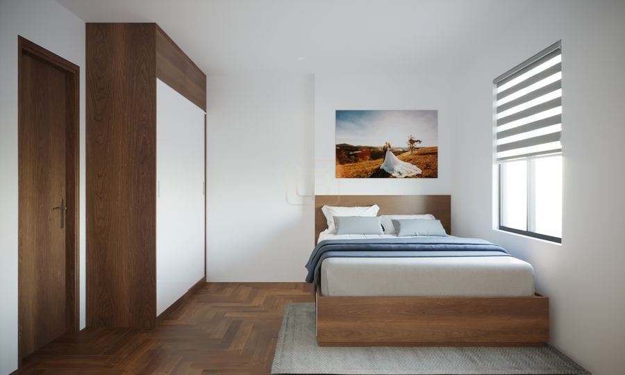 Phòng ngủ nhỏ bố trí với nội thất cực kỳ hài hòa tối giản